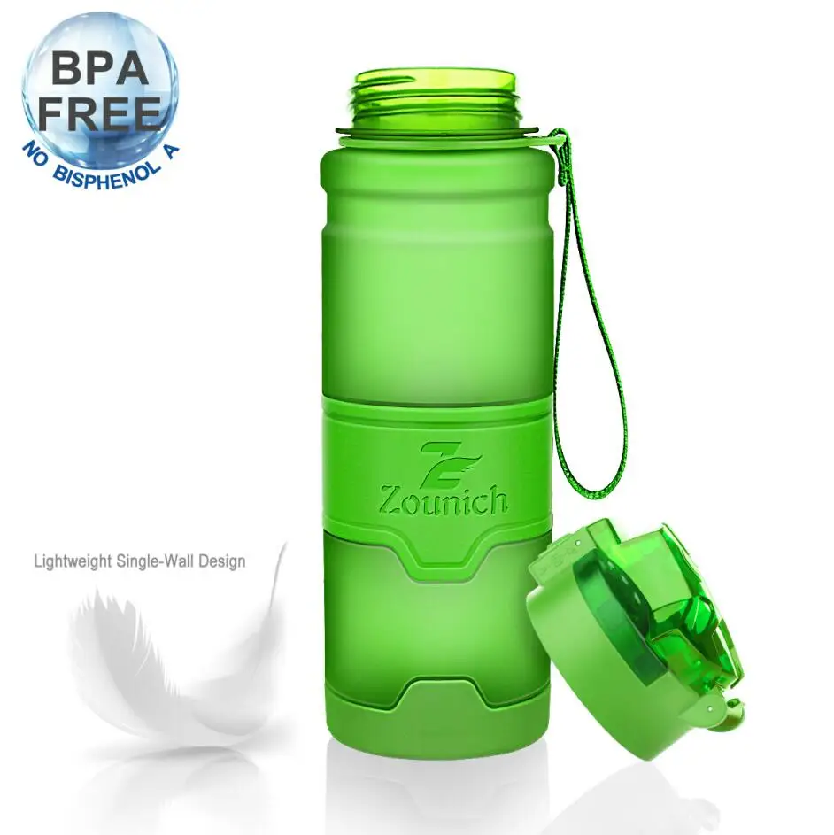 Green ZOUNICH, бутылка для воды, спортивный шейкер, бутылка для воды, для путешествий, герметичная, Тритан, пластиковая, для кемпинга, дома, тыква, бутылка для напитков, BPA бесплатно - Цвет: Green
