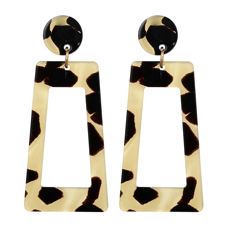ez253b Women's Earrings Fashion Korea Acrylic Leopard Pattern Bohemian Charm Geometric Drop Earrings for Girls Jewelry Gifts New - Окраска металла: ez253b