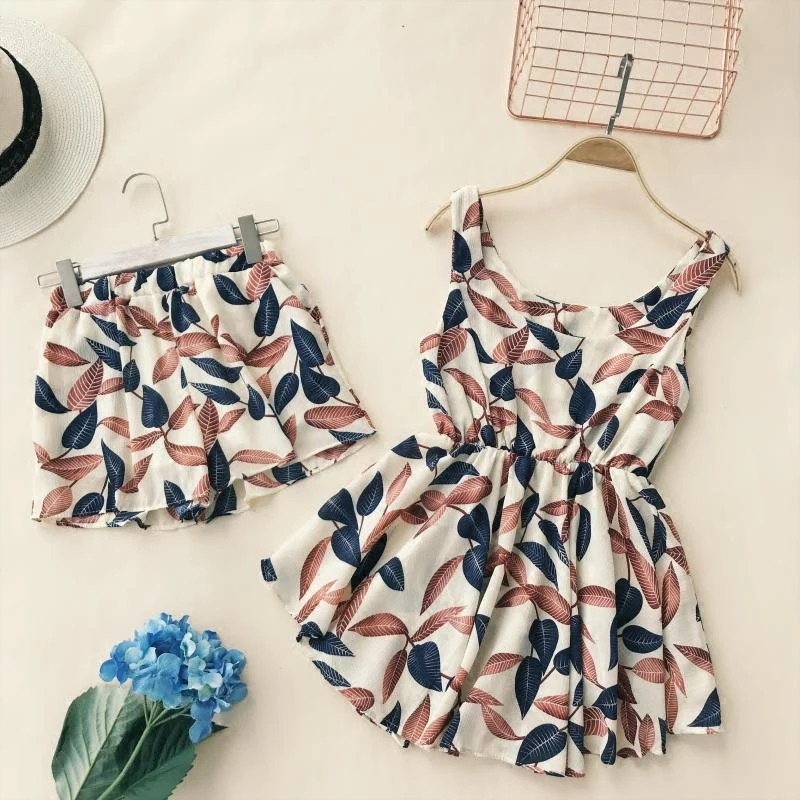 2018 новые летние лиственным принтом Круглый воротник без рукавов в виде листка