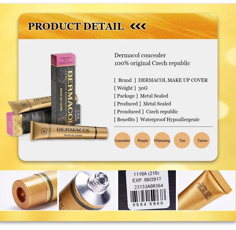 Аутентичный Dermacol основа макияж покрытие и Макияж Pro корректор для лица макияж 30 г праймер консилер крем Основа Обложка Татуировки