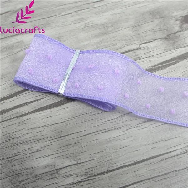 Lucia Crafts 40 мм двухслойная лента из органзы с принтом в горошек для упаковки и банта материалы ручной работы P0203 - Цвет: Light purple 2y