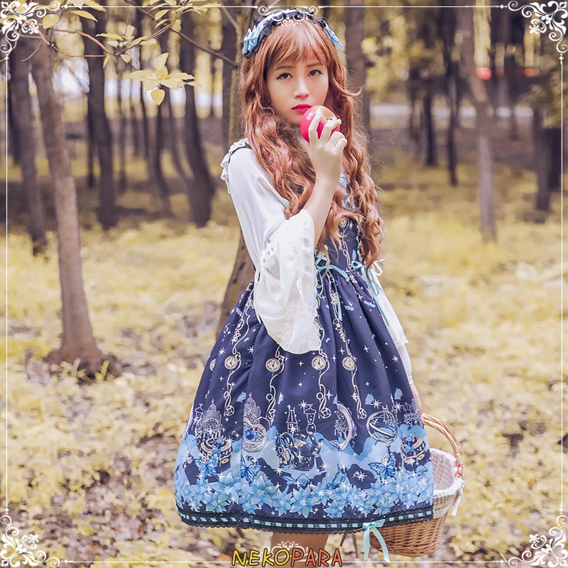 Супер милое женское платье Alice Time Notes в стиле &quotЛолита&quot на бретелях красивая