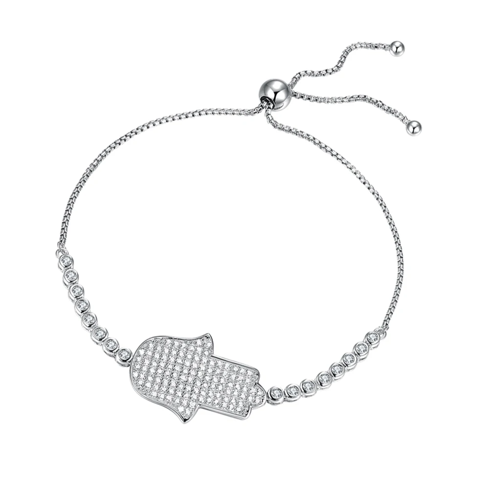 Kaletine 925 Sterling Silver Tennis Bracelet Lucky Hand Hamsa Women Fatima Crystal Gift For Gilr Men Jewelry Wedding | Украшения и
