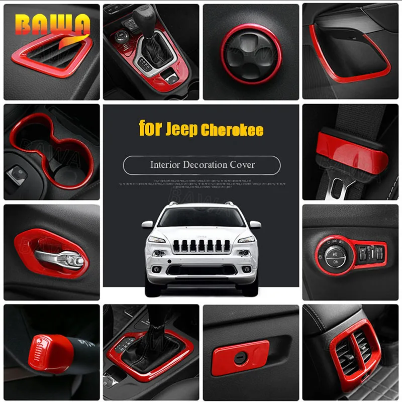 

BAWA Interior Mouldings for Jeep Cherokee 2014-2016 ABS Red Interior Decoration Frame Cover Accessories for Jeep Cherokee