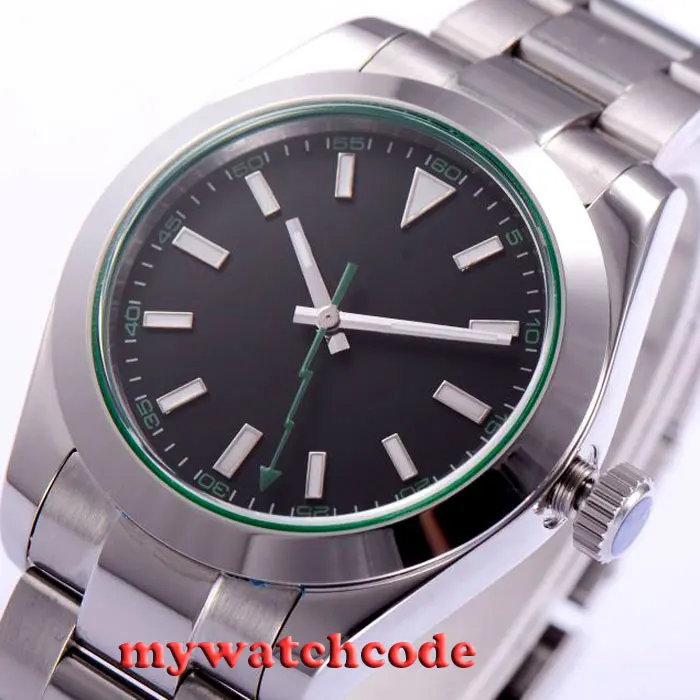 

40mm parnis black dial glass sapphire automatic folding buckle mens watch P432