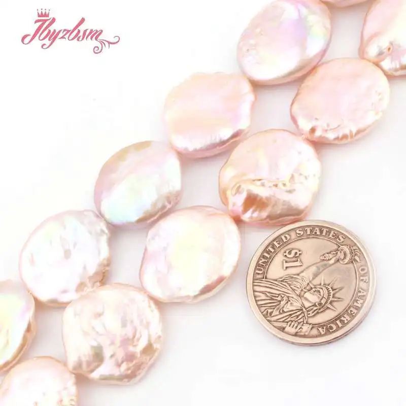 20-25mm Coin Freshwater Pearl Beads Loose Natural Stone Beads For Jewelry Making DIY Necklace Bracelets Spacer Strand 15"