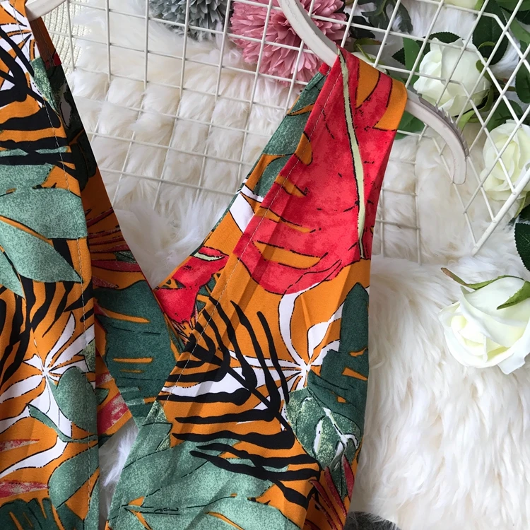 Пляжный Boho короткий женский летний комбинезон с открытой спиной и v-образным вырезом без рукавов комбинезон корейский цветочный принт плюс размер женский комбинезон