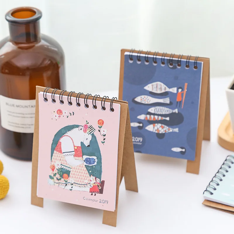 Милый маленький свежий мультфильм животное 2019 Настольный календарь подставка