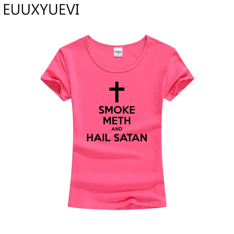 Женская новая летняя стильная модная футболка с надписью Hail satan Повседневная