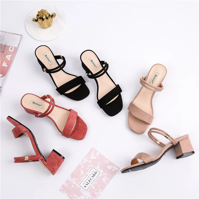 Женские замшевые сандалии на платформе и низком каблуке шлепанцы танкетке с