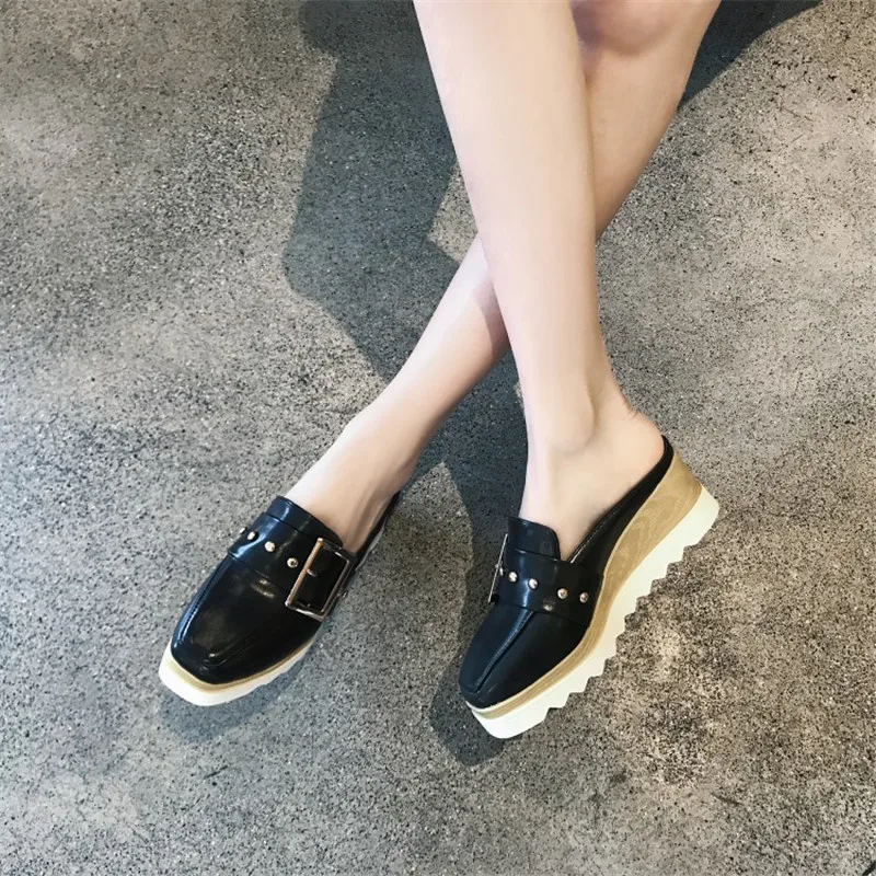 Женские лоферы с квадратным носком и заклепками повседневная кожаная обувь