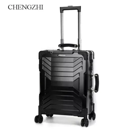 black CHENGZHI 2" дюймов алюминий рамки чемодан на колесиках Cabin путешествия чемодан Spinner Тележка Чемодан на колесах - Цвет: black