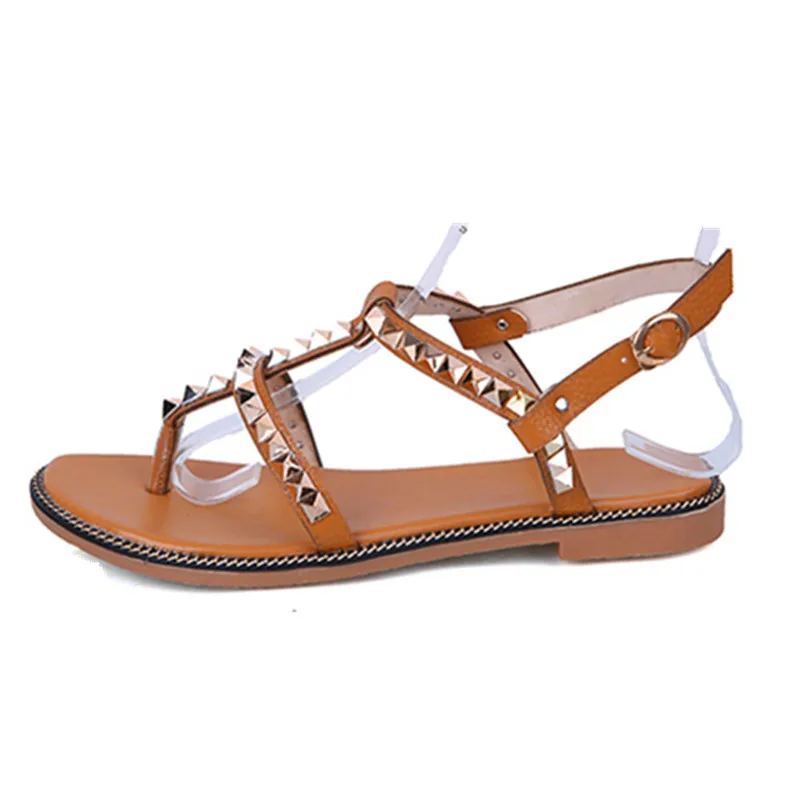 YMECHIC/2017 женские сандалии гладиаторы на плоской подошве с заклепками в римском