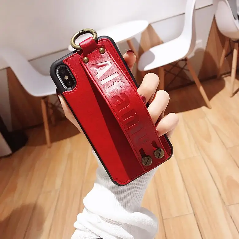 Модный чехол-бумажник с ремешком на запястье для Iphone X, Xs, Max, Xr, 10, 8, 7, 6, 6s Plus, роскошный кожаный чехол, Fundas - Цвет: red
