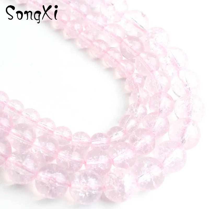 Оптовая продажа натуральный розовый треснутый кристалл круглый камень бусины