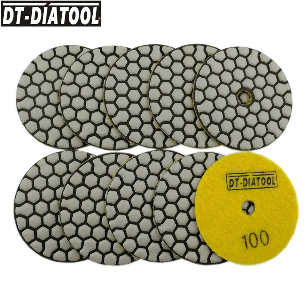 

DT-DIATOOL 10 pieces Diameter 3 inches Dry Sanding Disks grit #100 80mm Resin Bond Diamond Flexible Polishing Pads for granite