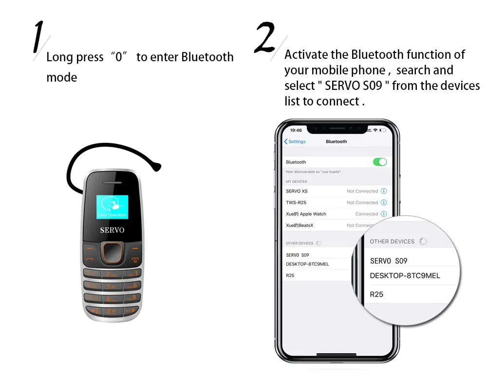 SERVO S09 телефон мини мобильные телефоны Bluetooth Dialer две sim-карты Bluetooth наушники 0,66 дюймов маленький экран GSM низкое излучение
