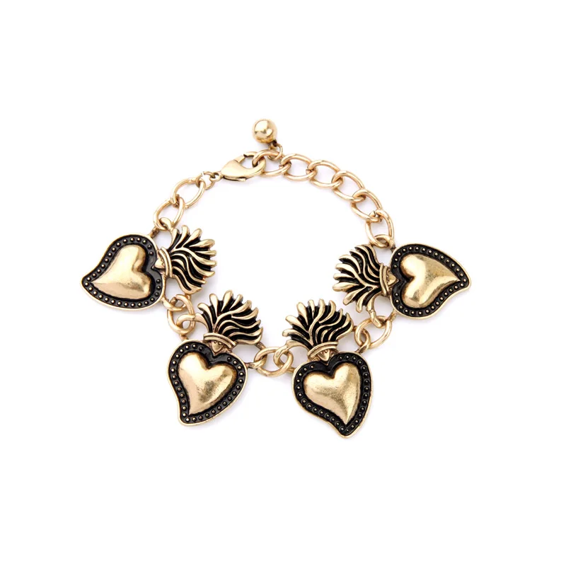 Египетский стиль этнический браслет женский ретро с сердечками золотой цвет