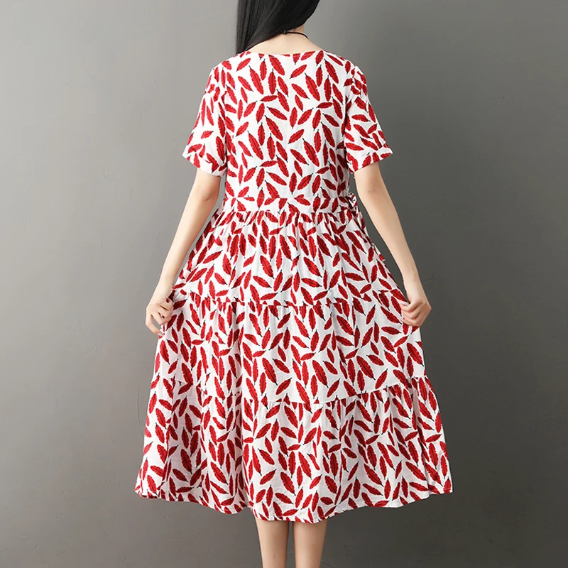Женское летнее платье с круглым вырезом коротким рукавом и принтом | Женская