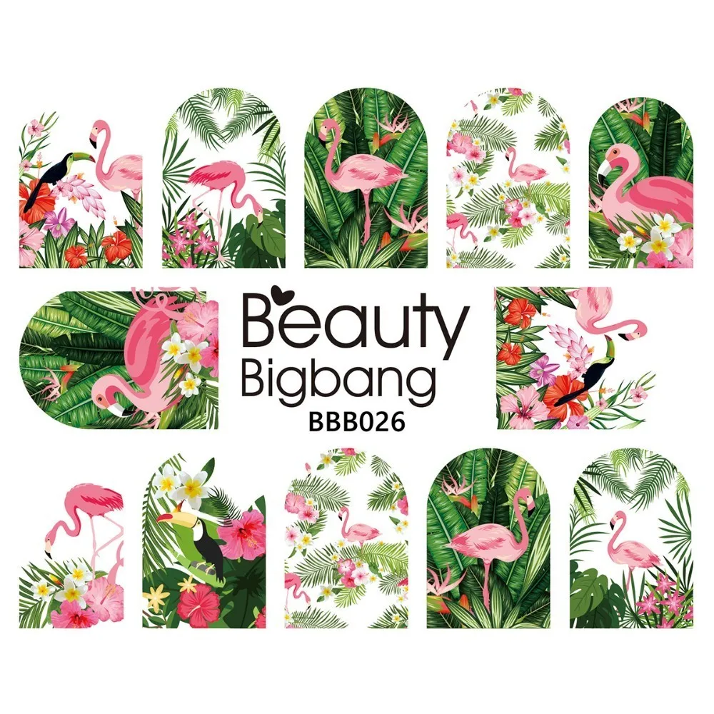 6A BEAUTYBIGBANG Водные Наклейки-Слайдеры для ногтей Фламинго наклейки для ногтей на цветок растение изображение природы дизайн ногтей аксессуары украшения - Цвет: 6A