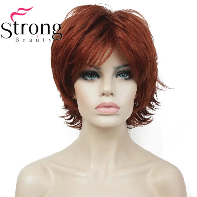 StrongBeauty короткий слоистый лохматый медный красный полный синтетический парик женские парики выбор цвета