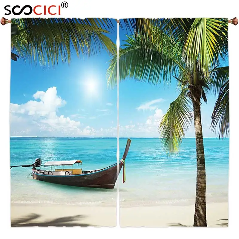 Оконные шторы 2 панели декор из зеленых кокосовых пальмовых Пальмов маленькая