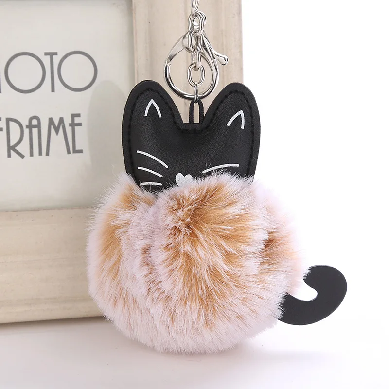 New Hot Fluffy Cat Fur Pompom Kitty Keychian Cute Animal Pendant Bag Charms Handbag Accessories Purse Ornamen Girl Birthday Gift | Украшения
