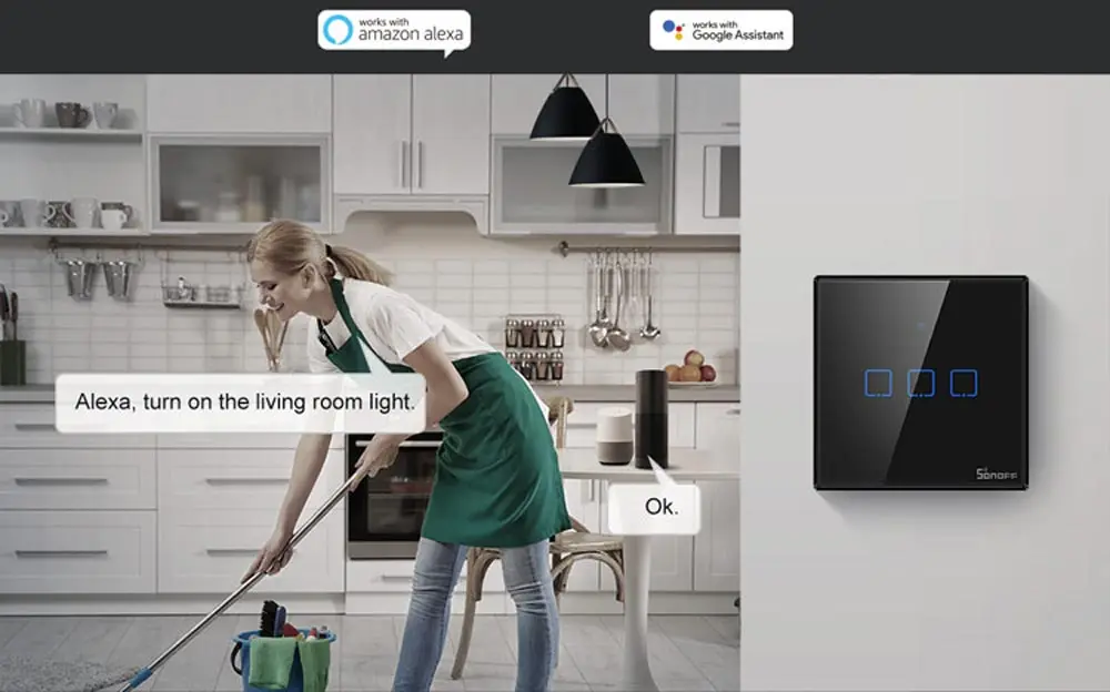 Интеллектуальный выключатель света SONOFF T3EU TX Smart Wi-Fi настенный сенсорный выключатель Черный с границы умный дом 1/2/3 433 RF/Голосовое управление/приложение Управление работает с Amazon Alexa