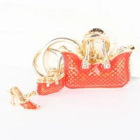 two orange handbag high heel shoe new fashion cute rhinestone crystal car purse key chain jewelry great gift