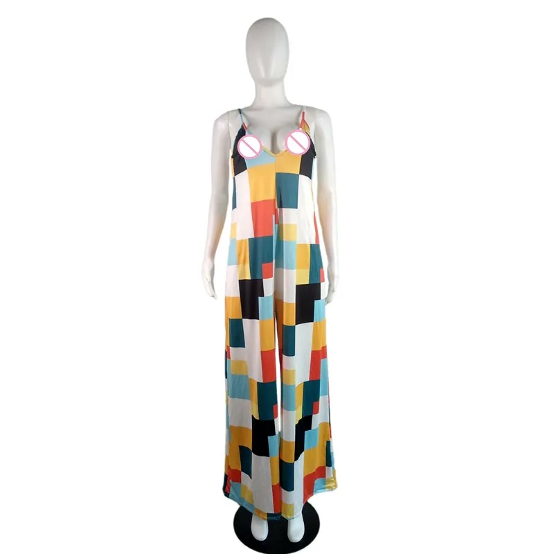 Женский винтажный комбинезон с геометрическим принтом элегантный без рукавов v