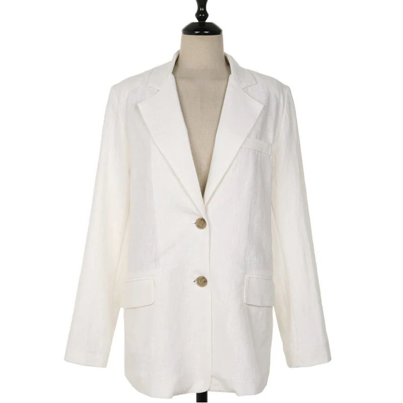 

Vintage Cotton and Linen Women's Jacket Single-breasted Full Sleeve Blazer Women Casual Solid Female Jacket Work blazer feminino