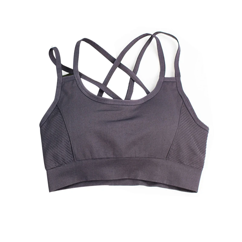 Спортивный бюстгальтер с подкладкой укороченный топ Для женщин Фитнес пикантные бюстгалтер на бретельках увеличивающий и противоударный тренировки Запуск Gymwear дышащий Activewear одноцветное - Цвет: Gray purple