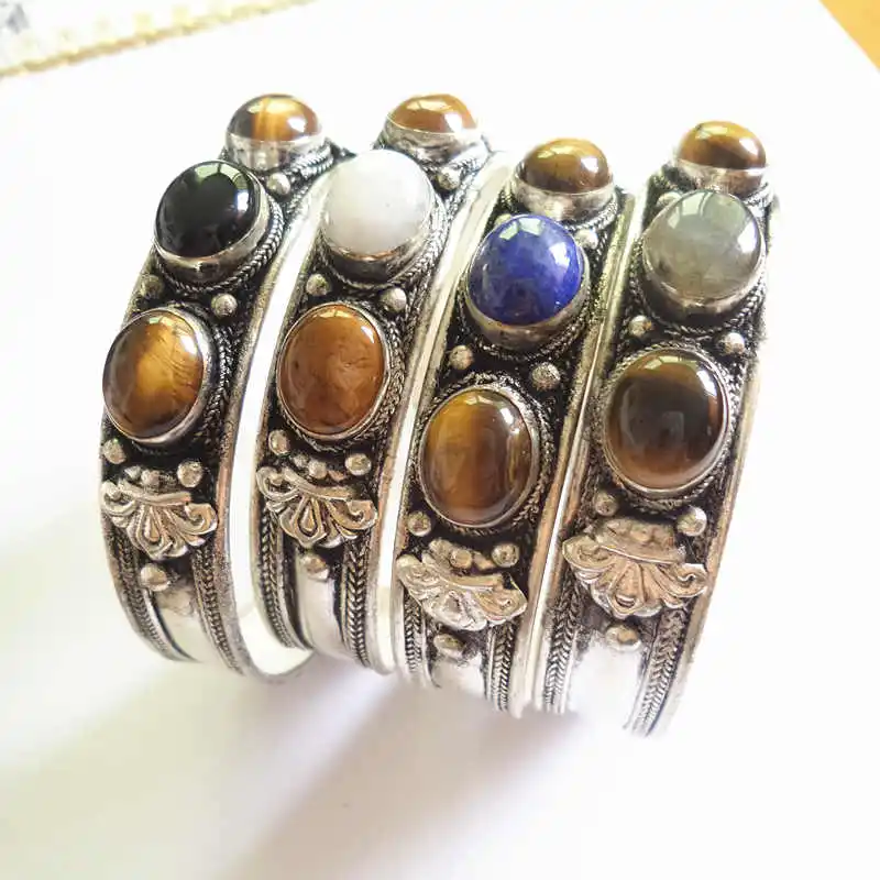 Тибетские инкрустированные Многослойные Бусины Из Лабрадорита открытые манжеты