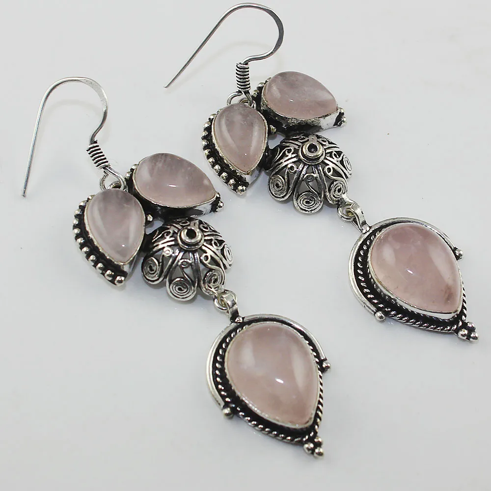 

Rose Quarts Earrings Silver Overlay over Copper , 70 mm, E00816