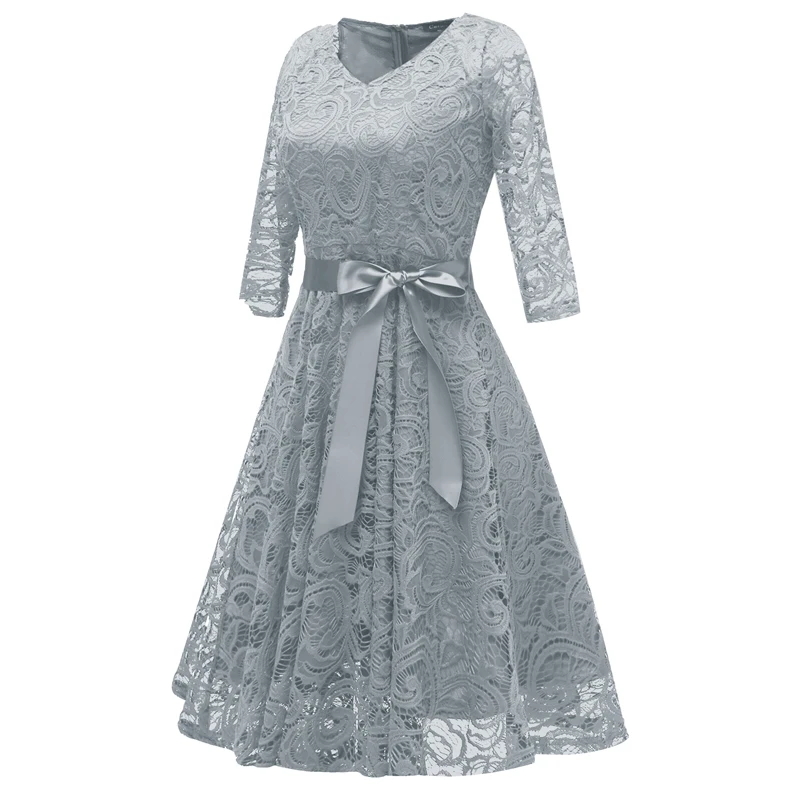 1950s винтажное платье, женское кружевное платье, вязаное крючком кружевное плиссированное платье, v-образный вырез, рукав 3/4, пояс, элегантное ТРАПЕЦИЕВИДНОЕ свободное вечернее платье