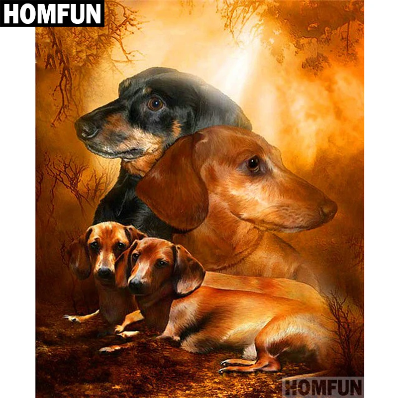 HOMFUN полный квадратный/круглый дрель 5D DIY Алмазная картина "Собака Семья" 3D вышивка крестиком 5D домашний декор A00712