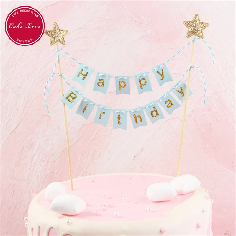 1 Set Happy Birthday Cake Topper Cupcake Toppers Flag Banner 1st Decoration Baby Shower Boy Girl Wedding Party | Дом и сад