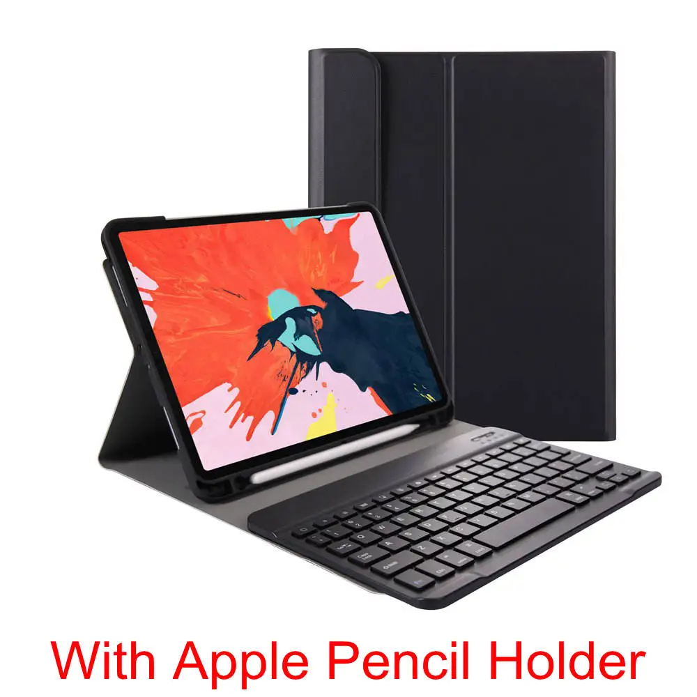Для iPad Pro 11 Планшет ультра тонкий из искусственной кожи чехол+ Съемный беспроводной Bluetooth русский/испанский/Иврит Клавиатура - Цвет: Black With Holder