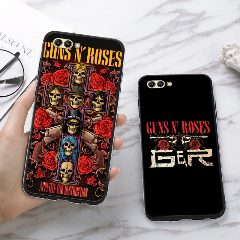 Guns n roses Silicone Case for Huawei honor 6A 7A Pro 7X 8 Lite 8A 8X 8C 9 Note 10 View 20 20S 9X | Мобильные телефоны и