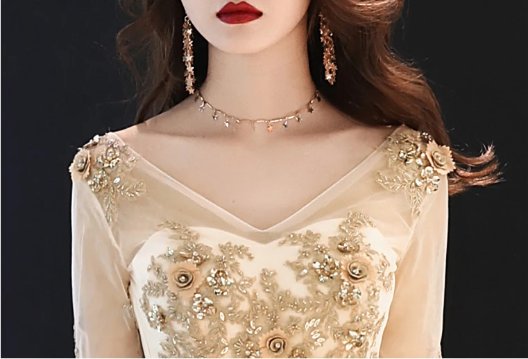 Золотое свадебное платье невесты женское с v-образным вырезом тонкое модное