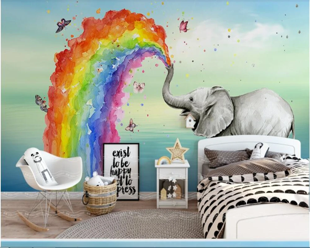 beibehang wallpaper Simple lovely elephant water color children's house background wall papel de parede papier peint bebang |
