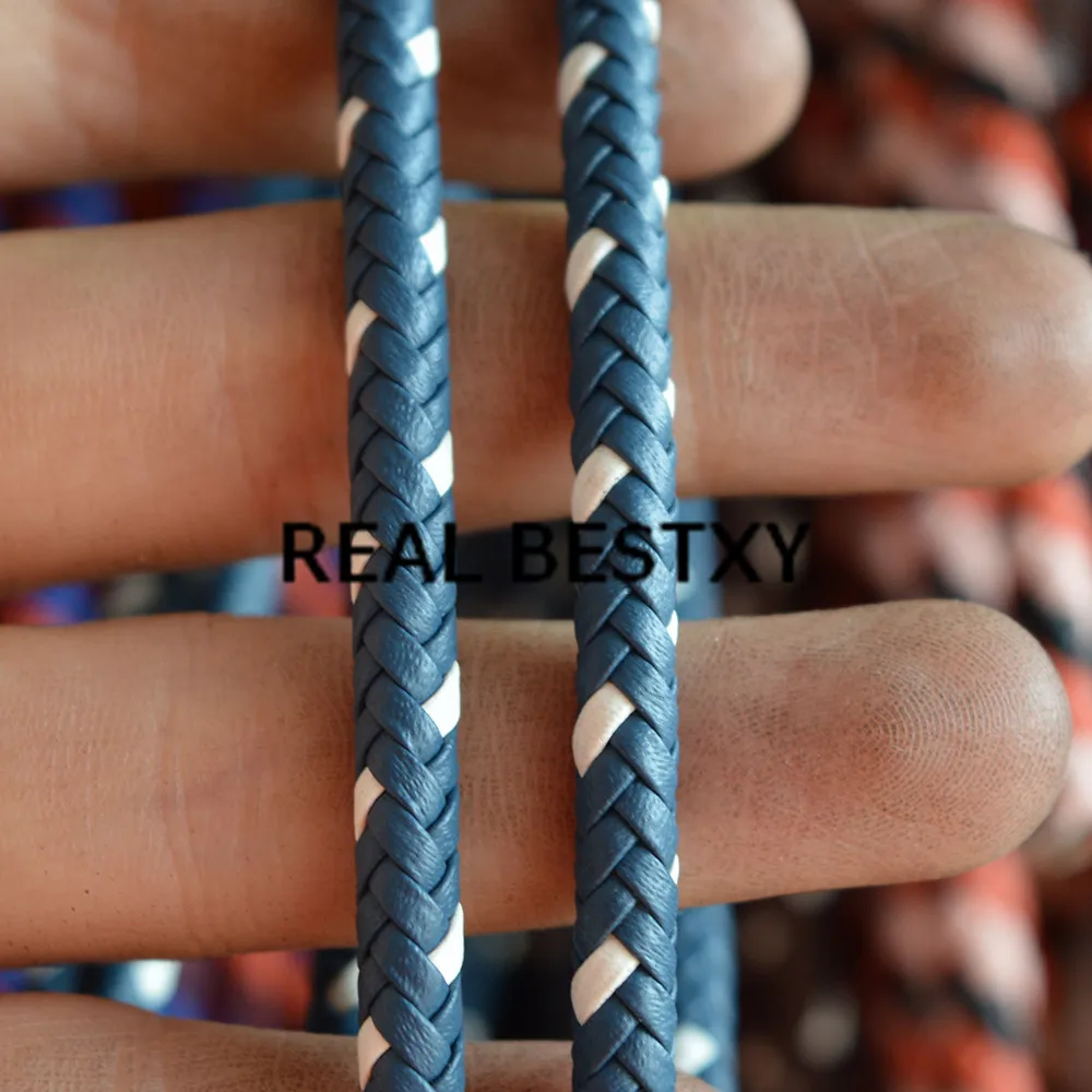 Настоящие BESTXY 30 м/лот 6 мм сине-белые/коричнево-белые плетеные круглые кожаные