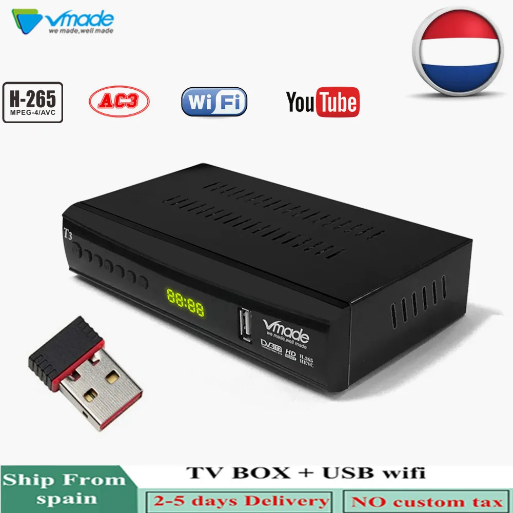 Vmade Мини ТВ-тюнер DVB-T H.265/HEVC HD цифровой наземный ТВ-приемник MPEG4 Full 1080P DVB-T2 с USB wifi приставка