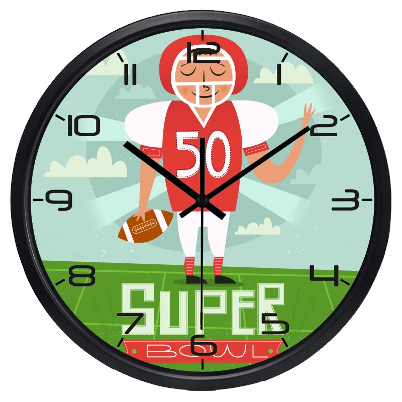 Американский футбол Регби плеер настенные часы спальня кабинет не тикают звук|room