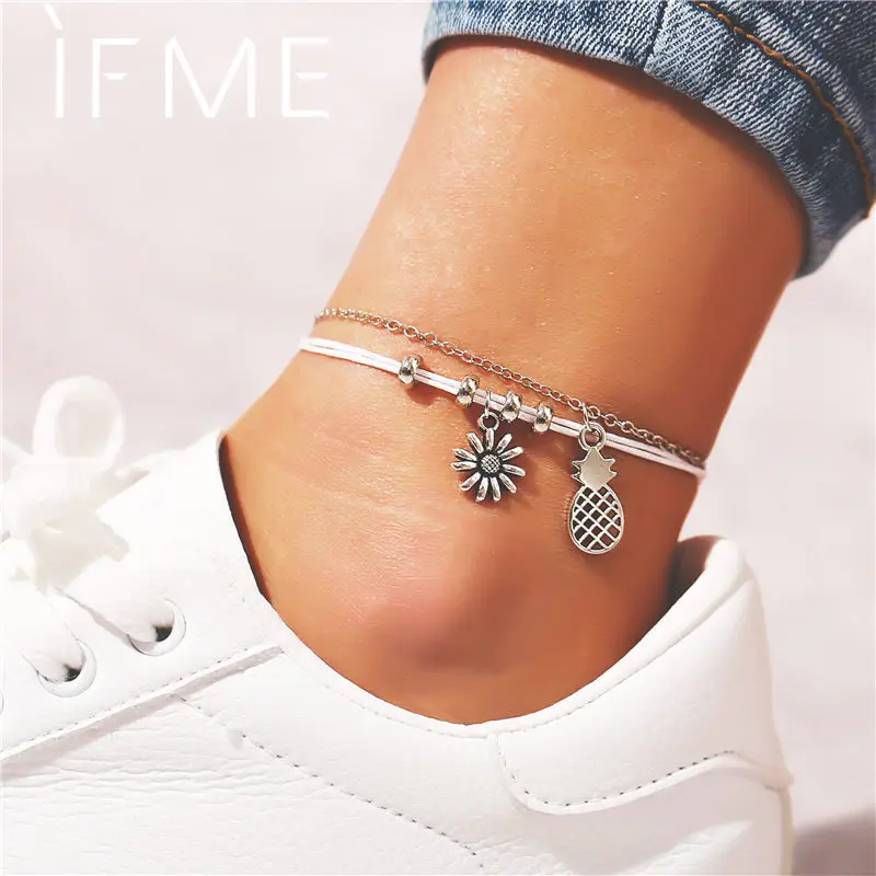 Женский винтажный браслет IF ME многоуровневый на щиколотку в стиле бохо с цветной