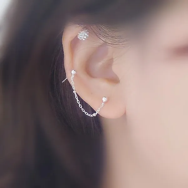 1 piece long chain Комплект из двух уха крепежное отверстие стерлингового серебра серьги 925 серебро с двойным ушным отверстием Бусы из Пуссеты - Окраска металла: 1 piece long chain