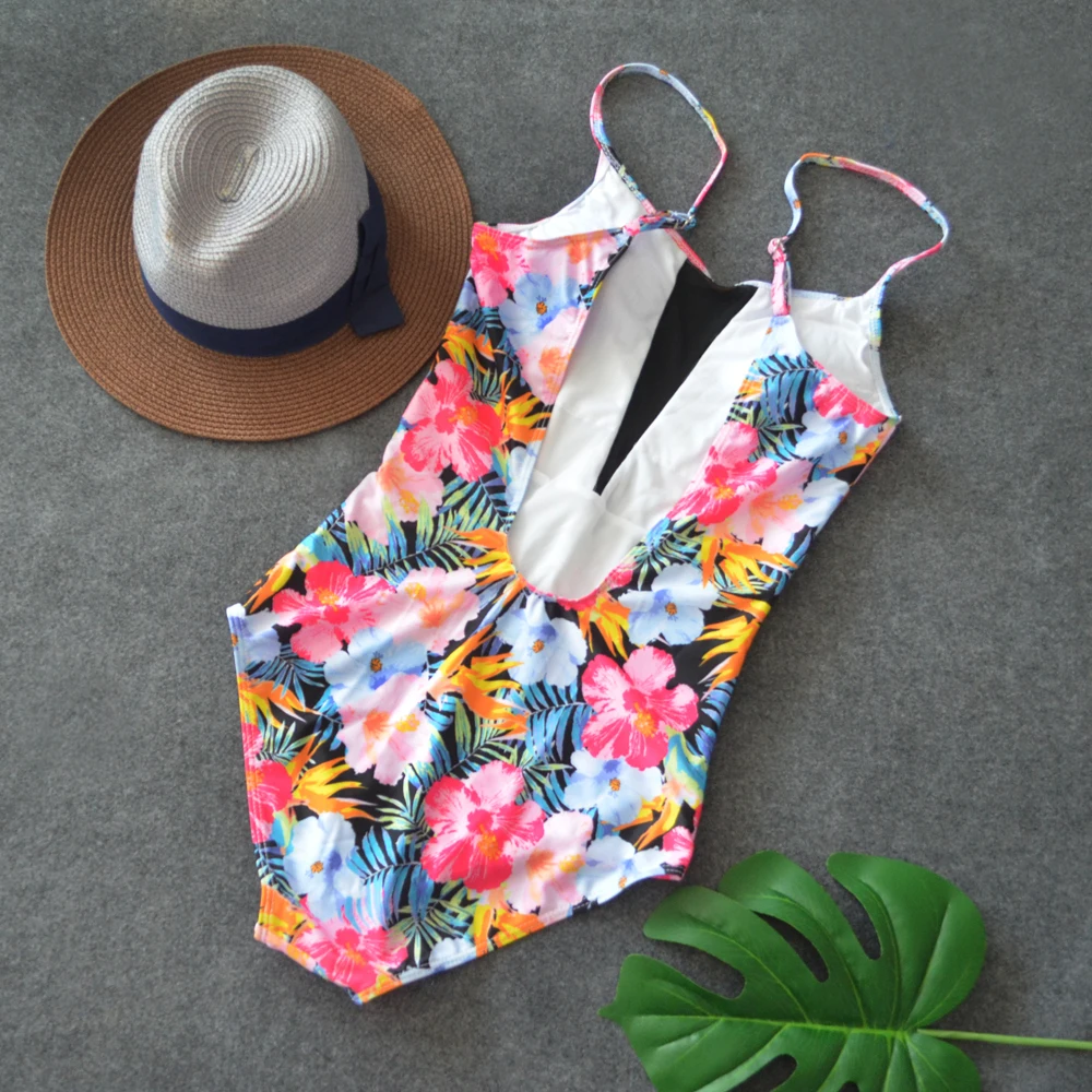 2018 летний монокини с цветочным принтом купальник глубоким v-образным вырезом