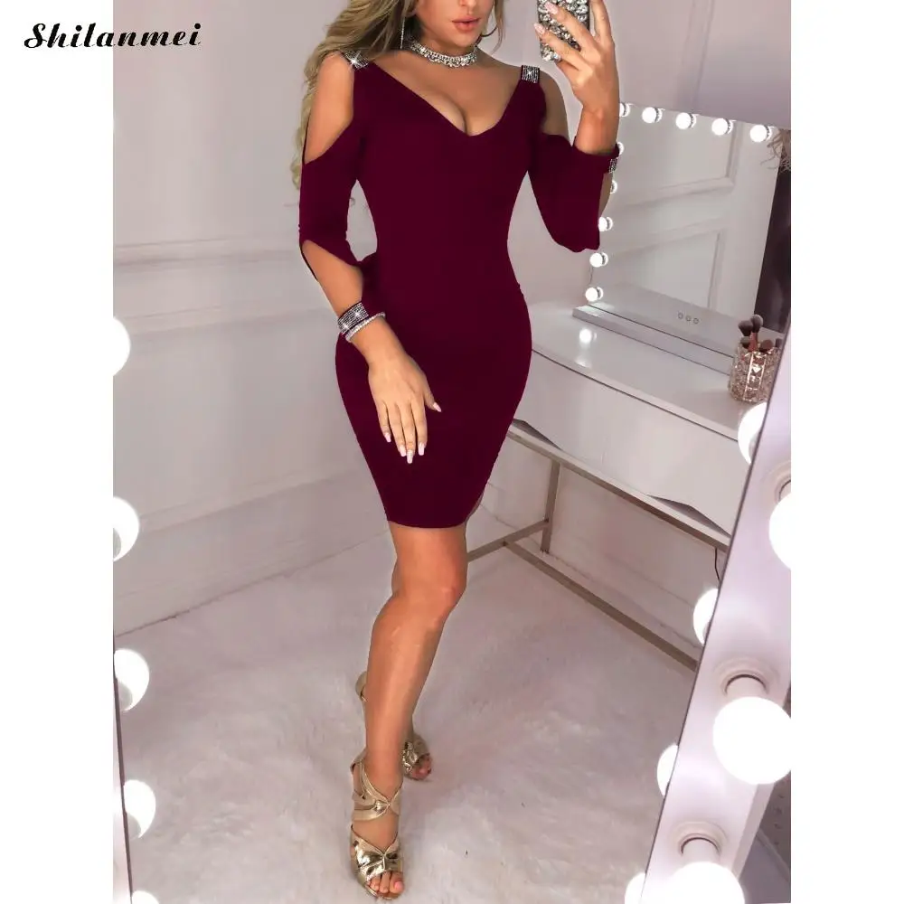 Пикантные платье с открытыми плечами для клуба женское тонкий блесток Bodycon