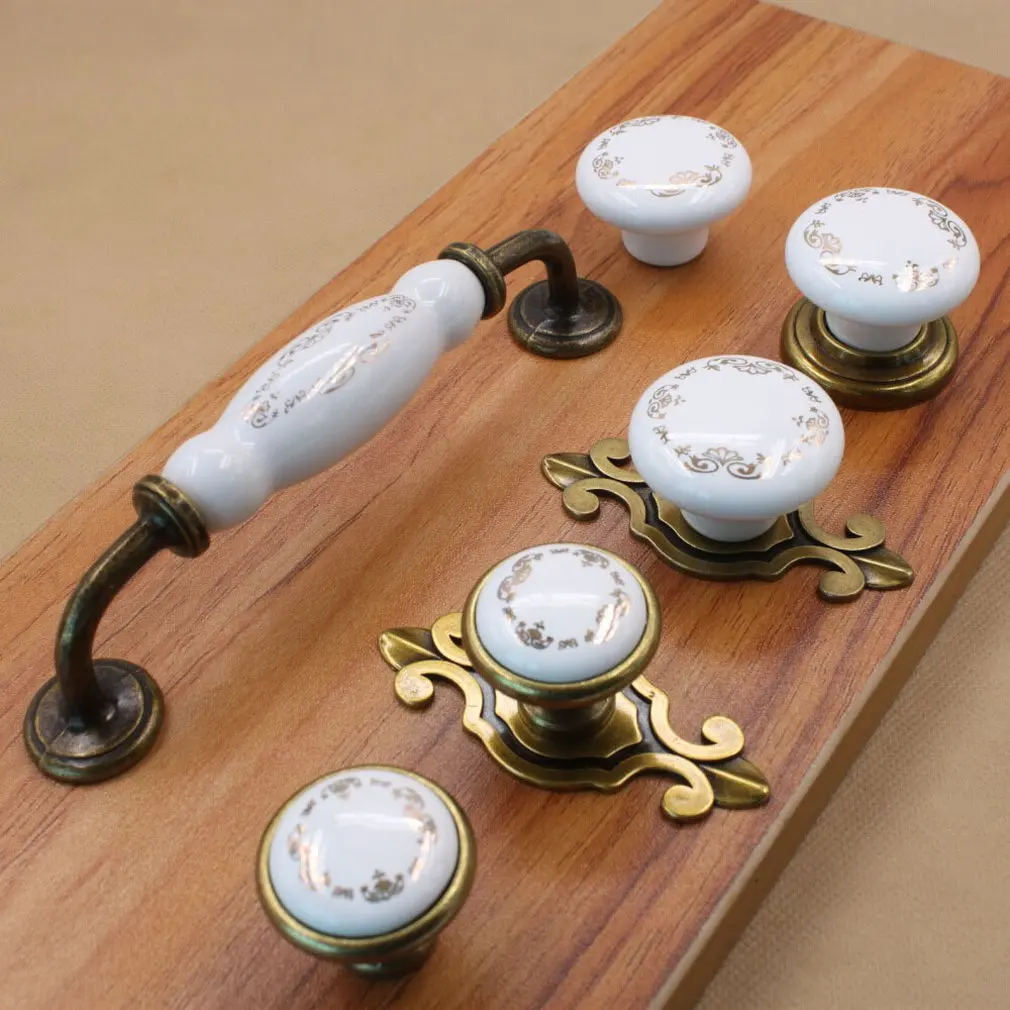 Новая мода золотое кольцо печать белые керамические шкаф ручки ящика 1011 для