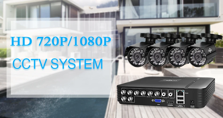 Hiseeu CCTV 8CH камера безопасности комплект 4 шт 720P 1080P AHD Водонепроницаемая уличная камера наружная 2MP комплект видеонаблюдения для дома